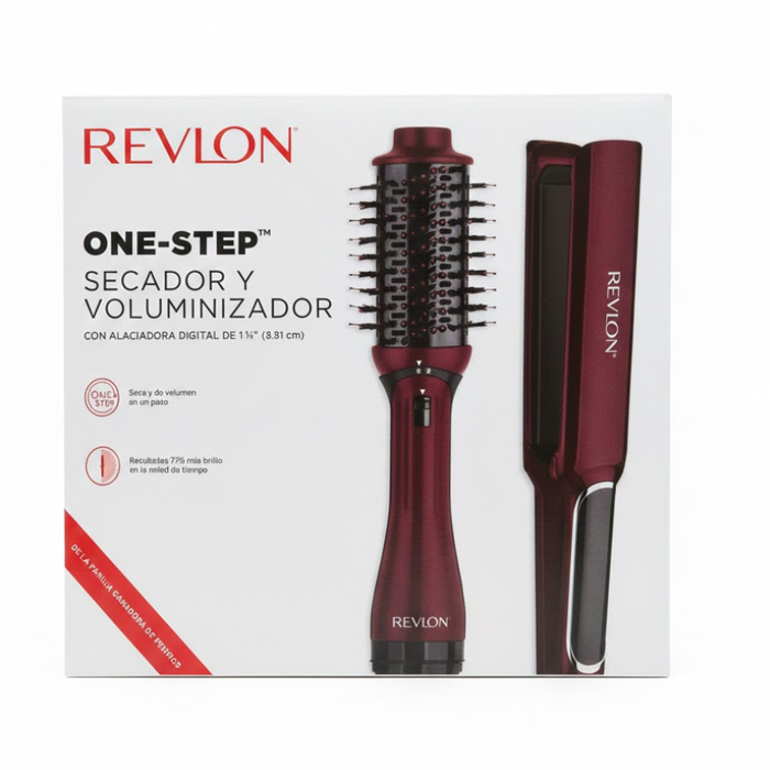 Kit Revlon One-Step: Cepillo Secador Voluminizador + Plancha Digital - Vino
