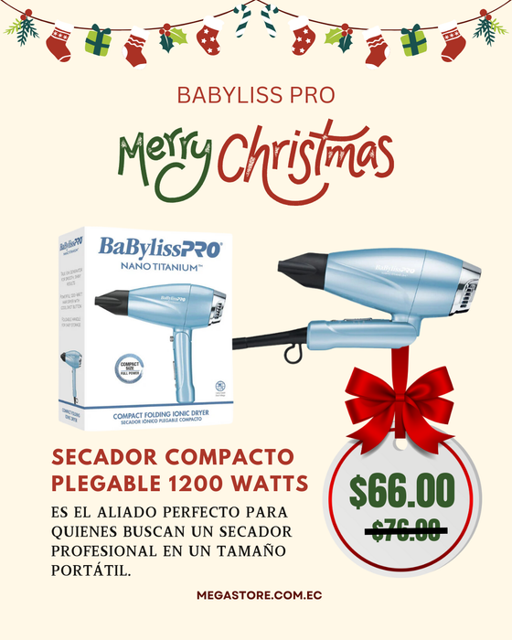 Secador Compacto BaBylissPRO Nano Titanium 1200 Watts Plegable e Iónico