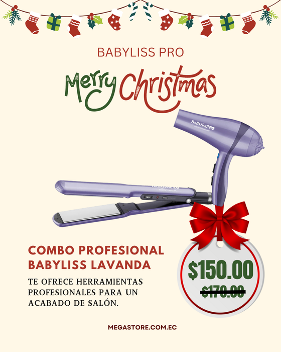 Combo Profesional Babyliss Lavanda: Plancha 1-1/2” y Secadora Potente