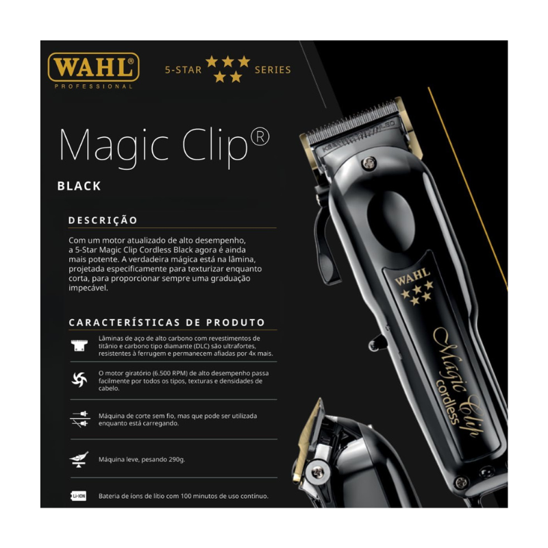 Cortadora de Cabello Wahl Magic Clip Cordless Black & Gold 5-Star