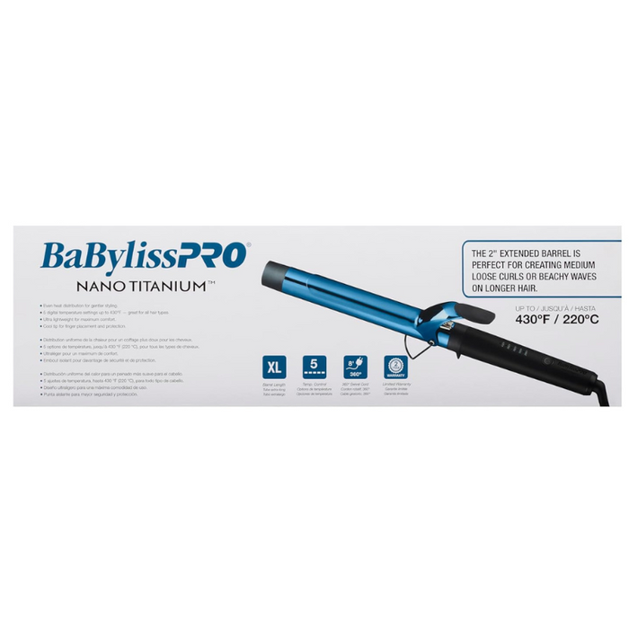 Tenaza Extralarga 1-1/4" BaBylissPRO® Nano Titanium™ Edición Negra y Azul - MegaStore